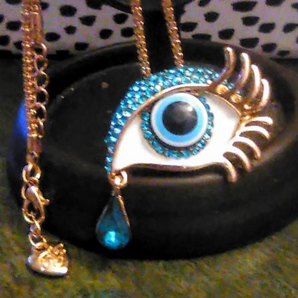Salvatore Dali Eye Time Blue Rhinestone & Enamel Evil Eye Art Pendant & Necklace - Picture 9 of 13